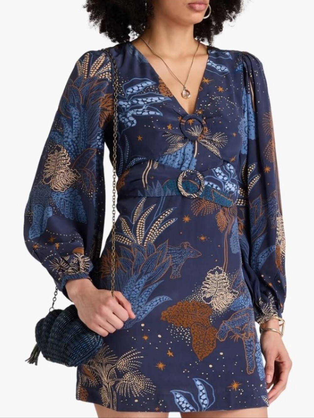 FARM Rio Night Jungle Celestial V-Neck Mini Dress Medium Nwt - Picture 8 of 8